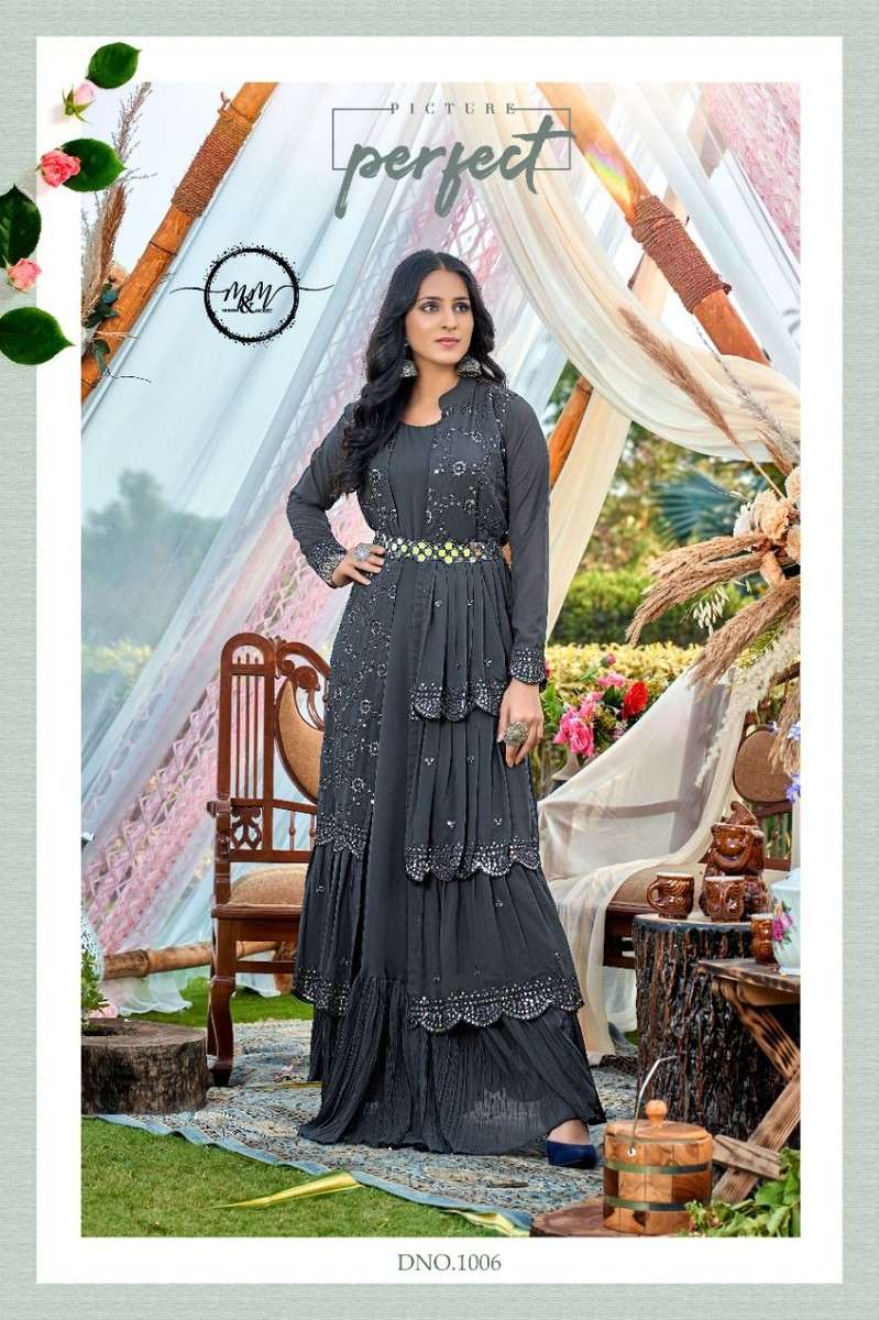 M&m-Arzoie-Georgette-Hand Work-Kurti-Pant-Jacket-1006